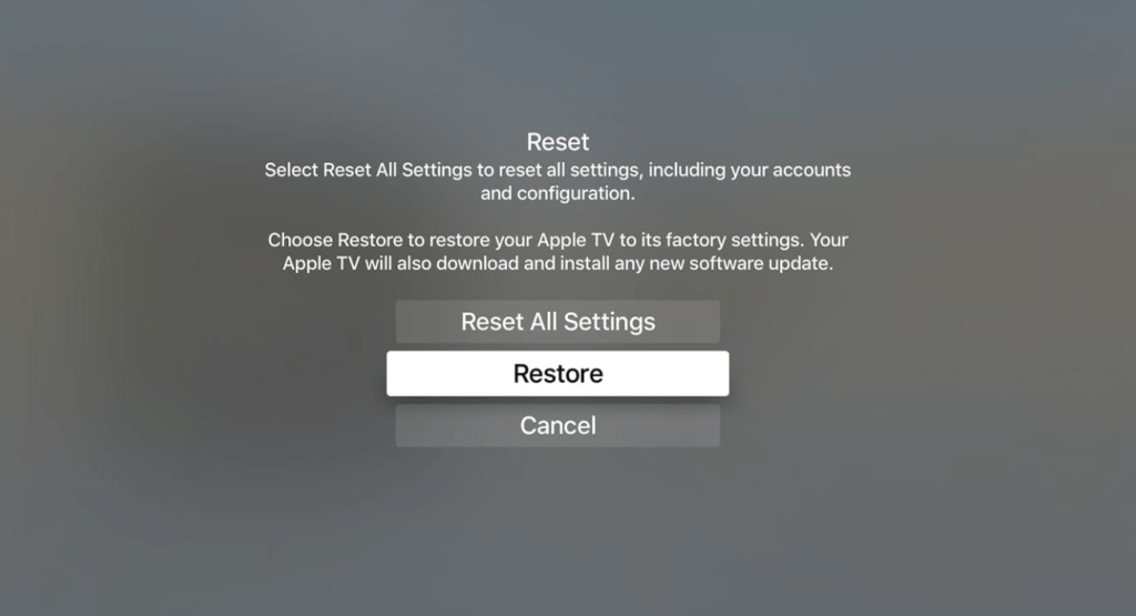 Select Reset All Settings or Restore