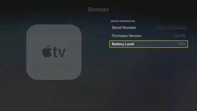 Check the battery level to charge Apple TV remote