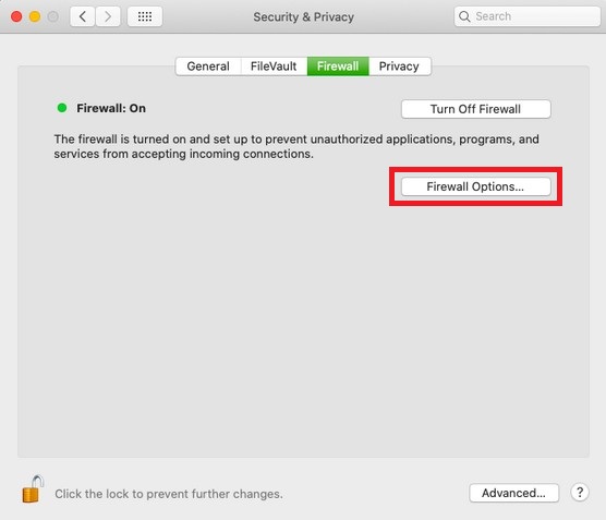 Change the Firewall settings on Mac