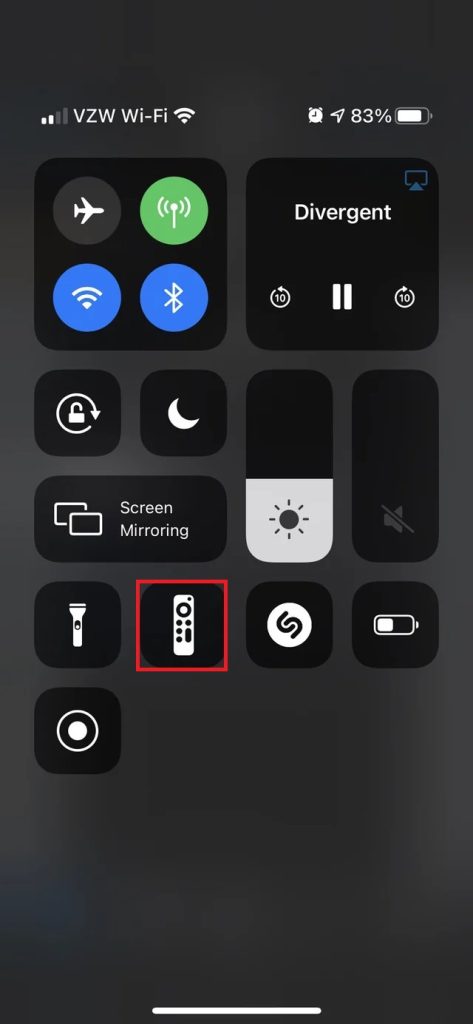 Click for the Remote icon available on the Control Center