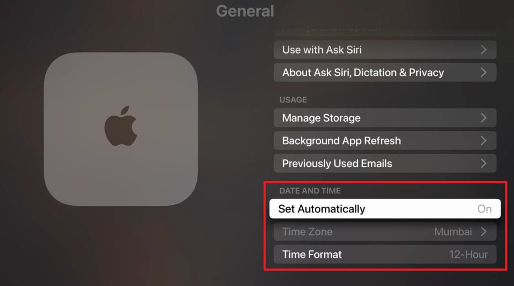 Turn on set automatically option to change time and date