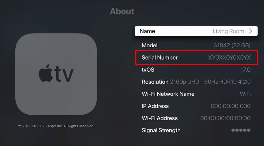 Select the Serial Number option to claim the Apple TV Warranty
