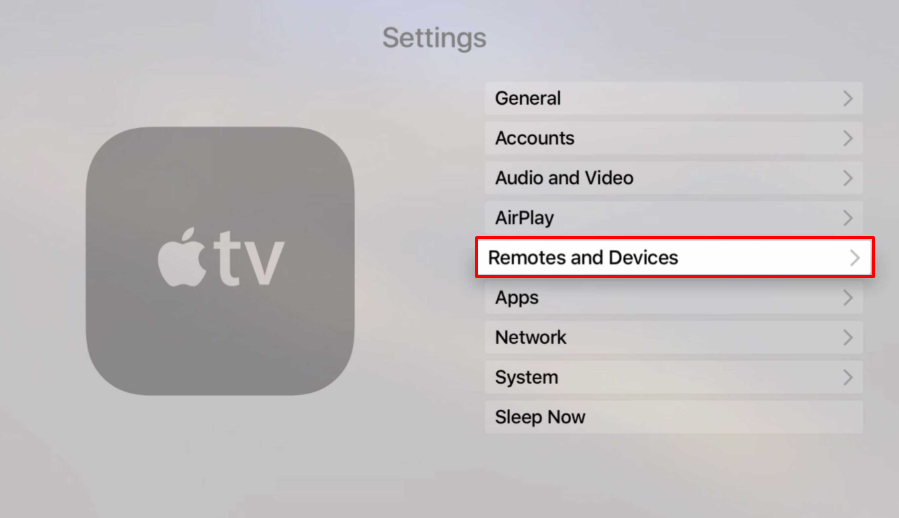 Choose the Remote and Devices option to connect your Apple TV to Soundbar
